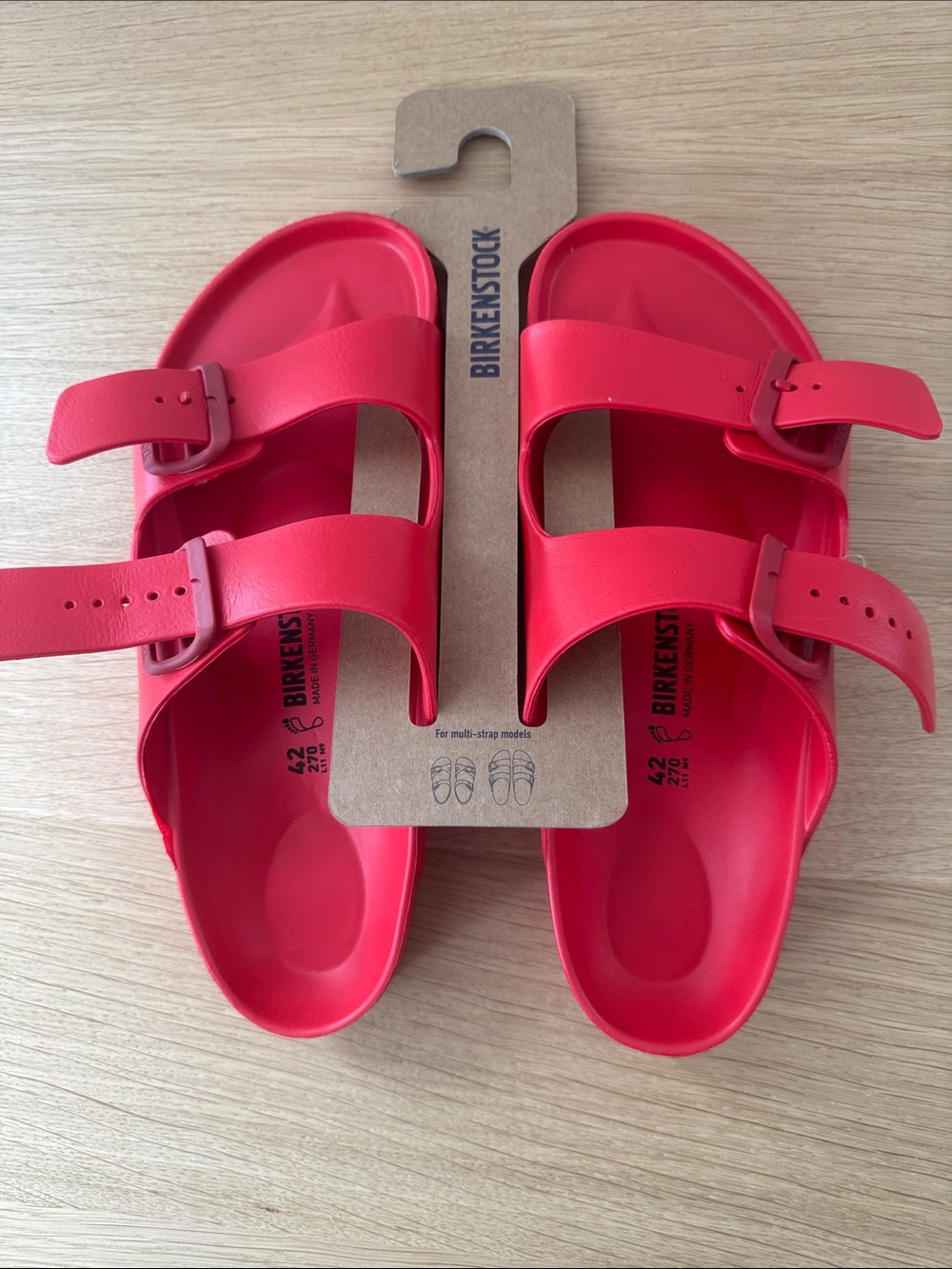 NWT Birkenstock Arizona Bright Red Two-Strap EVA Sandals - Picture 7 of 7
